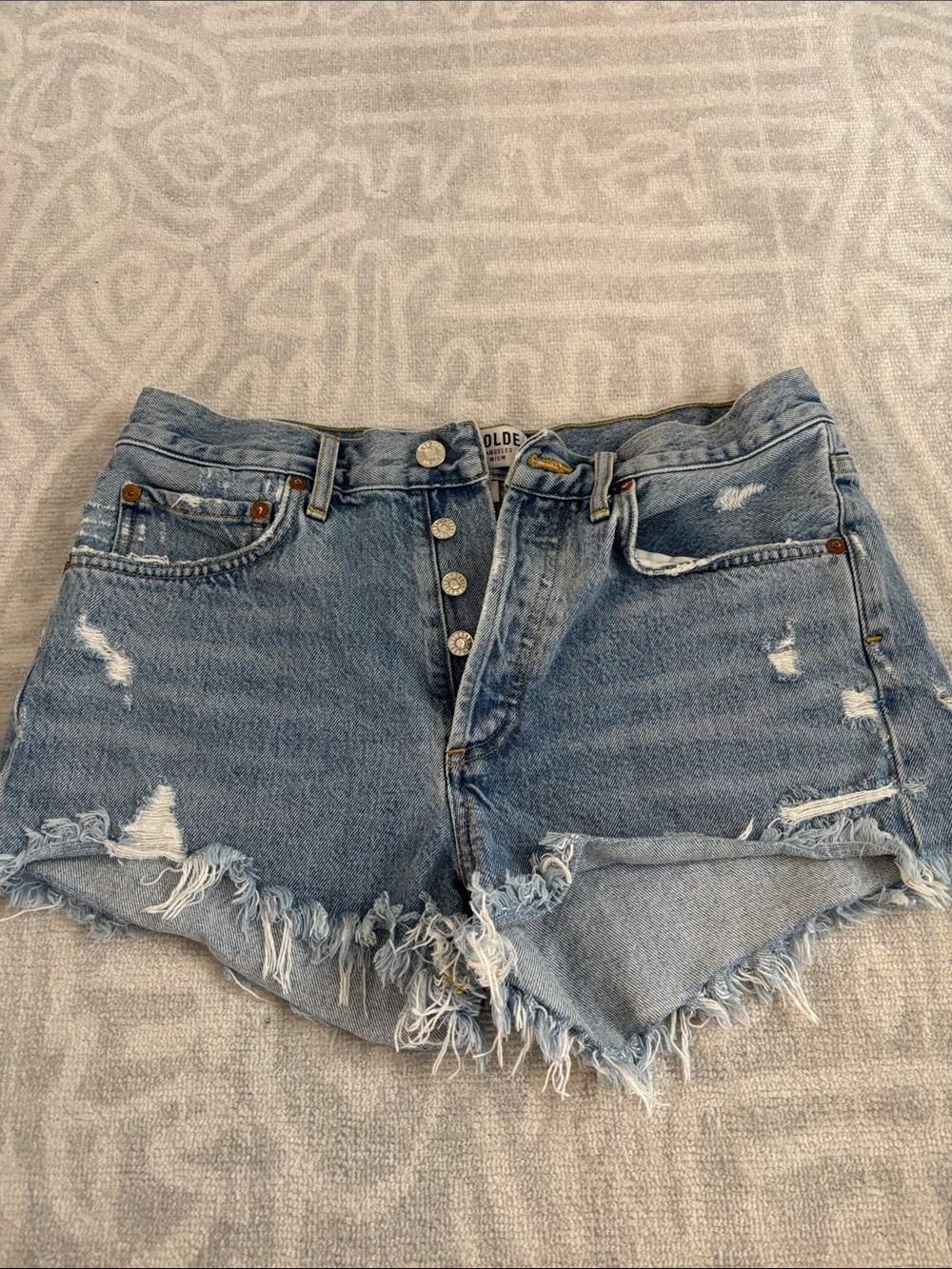 Agolde Distressed Light Blue Denim Cutoff Shorts- size 27